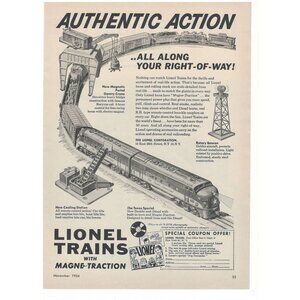 Lionel Trains Magne Traction Vintage Print Ad Original 1954 New York New York u